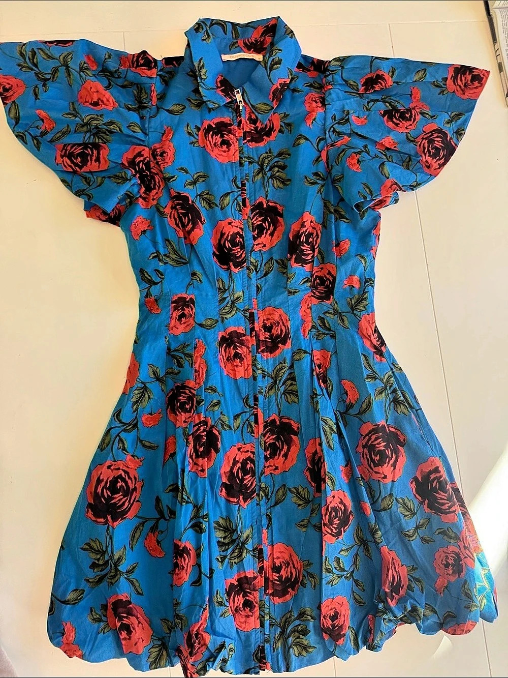 Olivaceous Floral Mini Dress in Blue & Red Size Medium